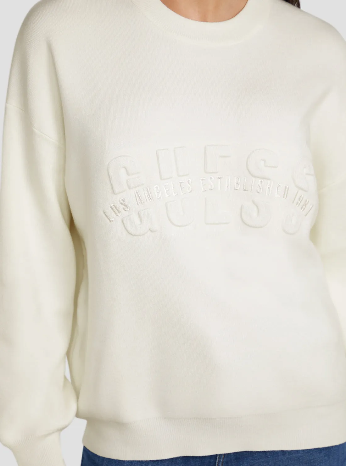 Cream White Odette Logo Jumper Guess