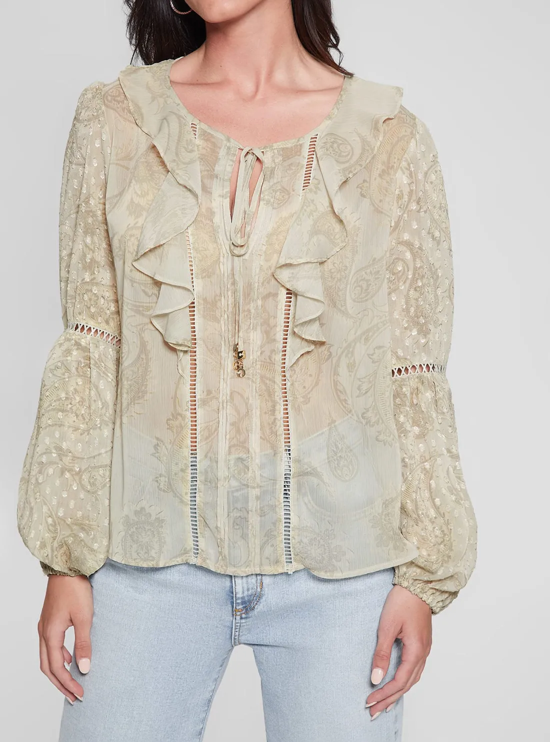 Eco Beige Long Sleeve Laila Top Guess