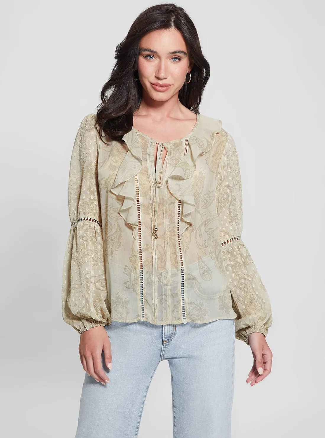 Eco Beige Long Sleeve Laila Top Guess