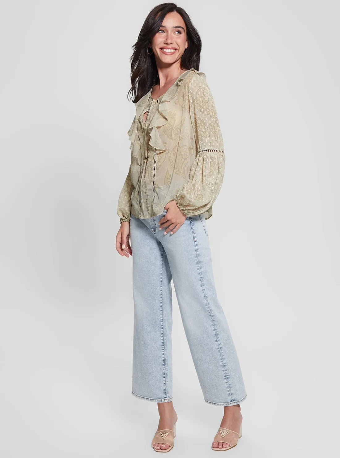 Eco Beige Long Sleeve Laila Top Guess