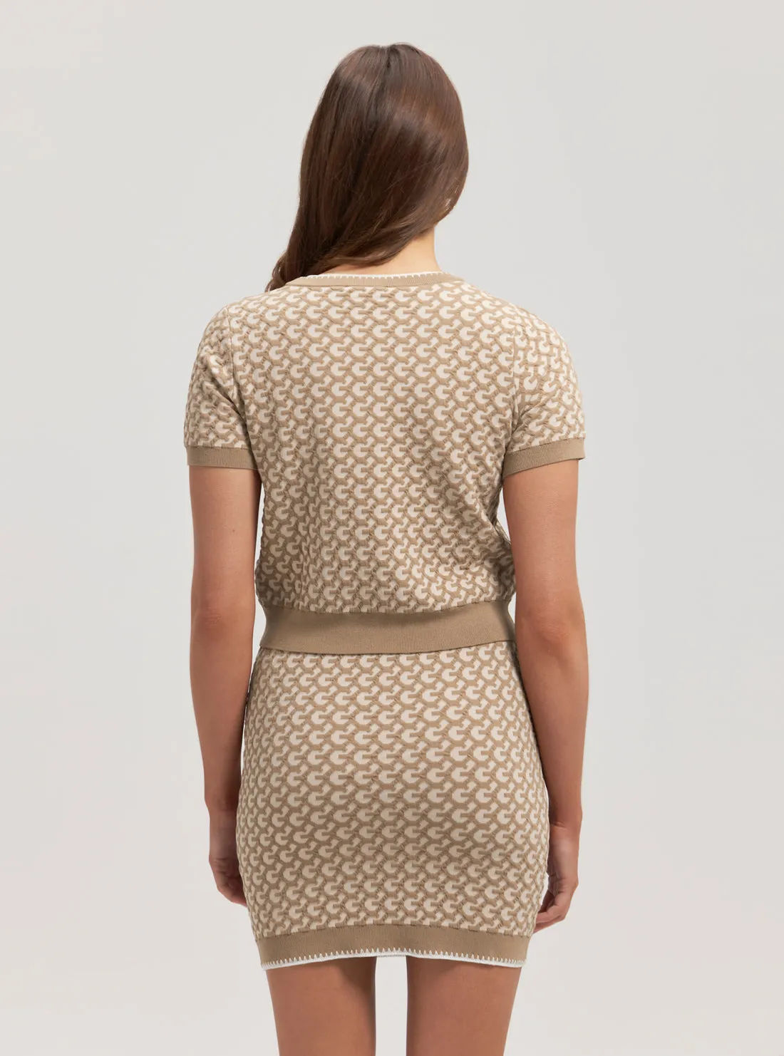 Eco Beige Monogram Print Ashley Knit Top Guess
