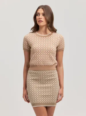 Eco Beige Monogram Print Ashley Knit Top Guess