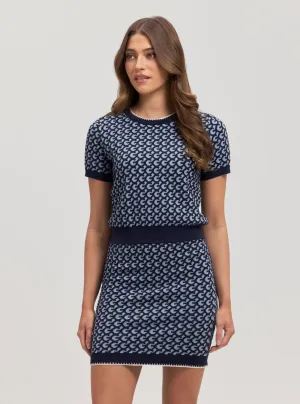 Eco Navy Monogram Print Ashley Knit Top Guess