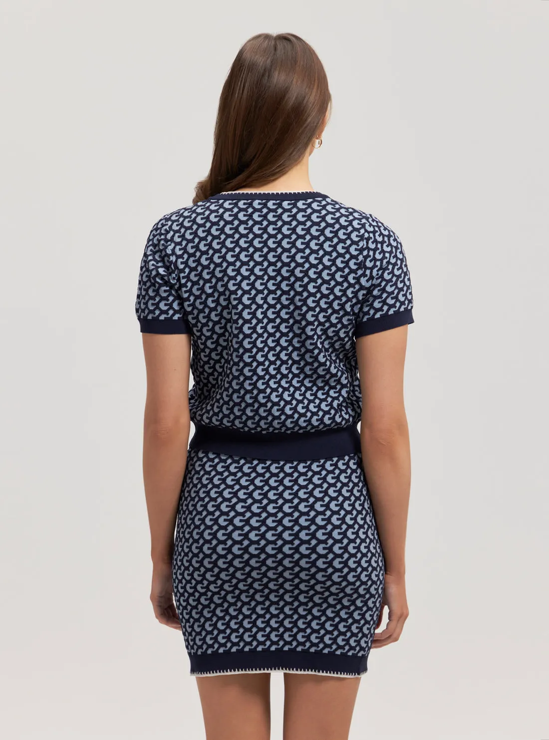 Eco Navy Monogram Print Ashley Knit Top Guess