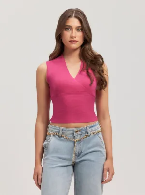 Eco Pink Surplice Delia Knit Top Guess