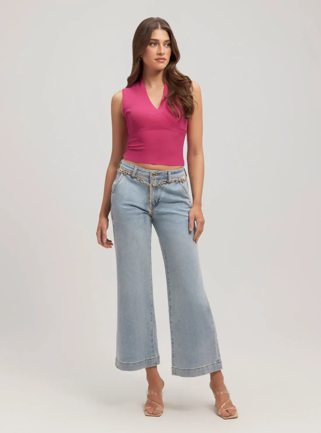 Eco Pink Surplice Delia Knit Top Guess