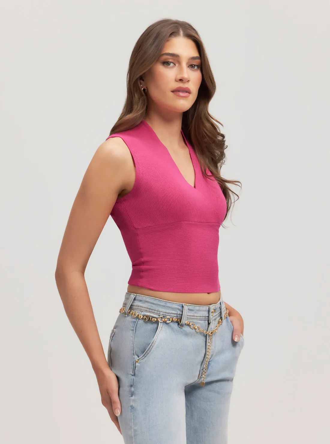 Eco Pink Surplice Delia Knit Top Guess