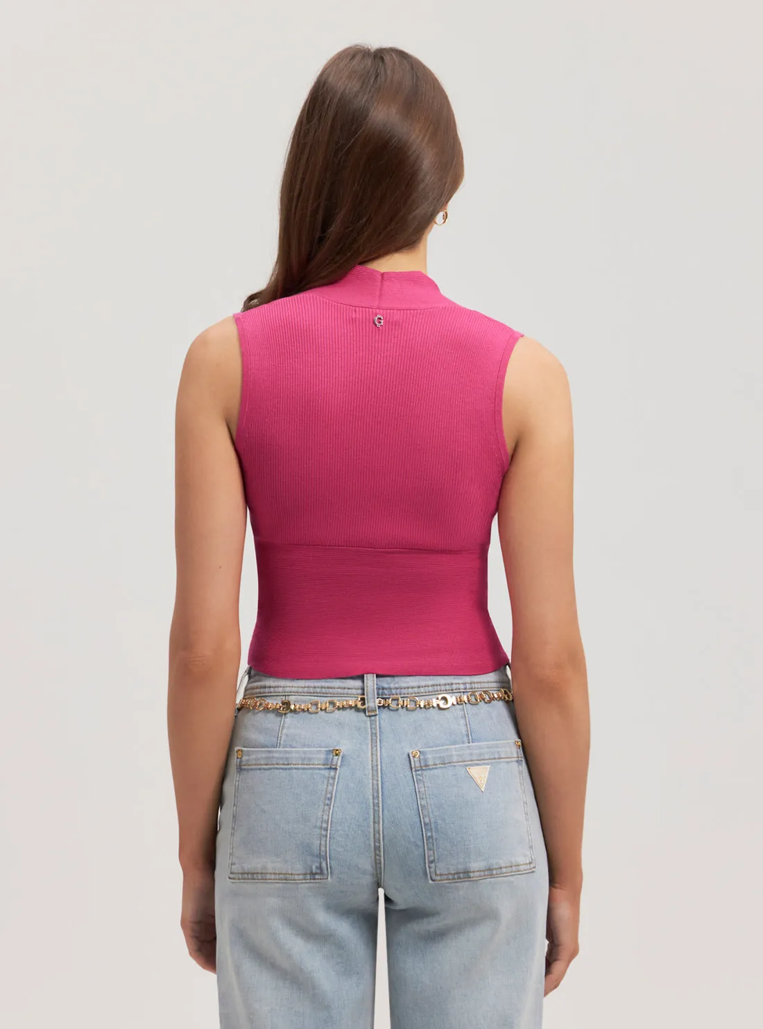Eco Pink Surplice Delia Knit Top Guess
