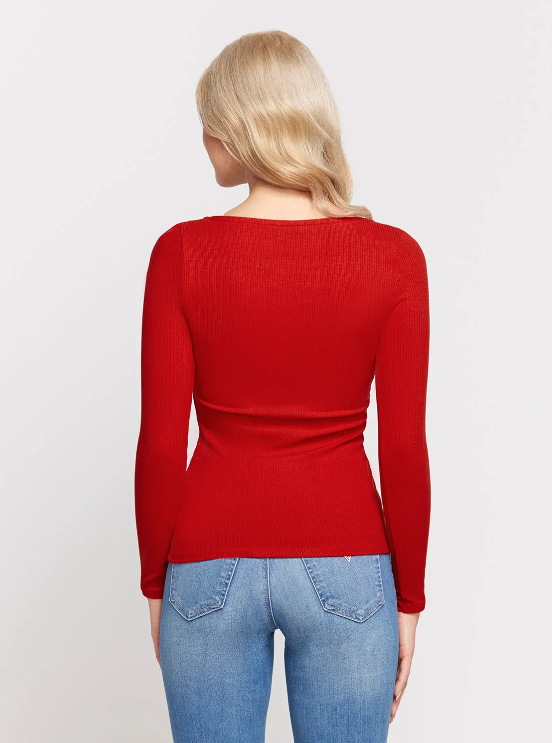 Eco Red Karlee Long Sleeve Button Top Guess