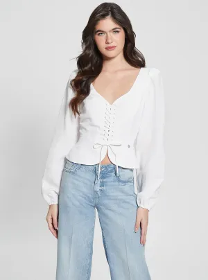 Eco White Federica Lace Up Top Guess