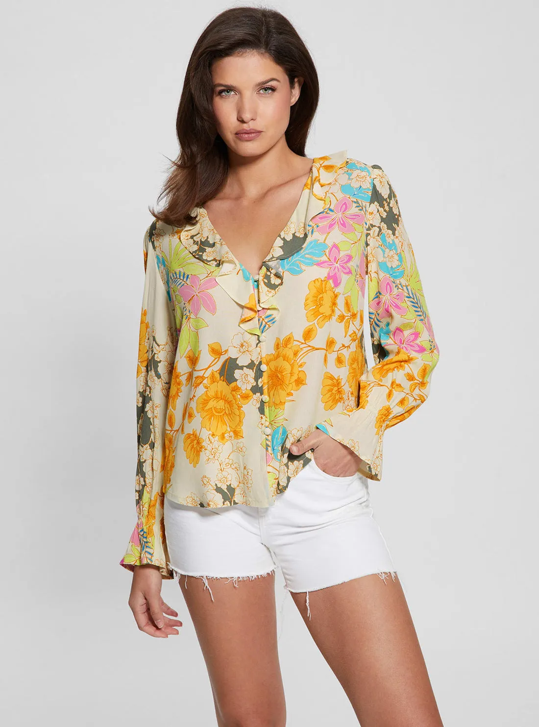 Eco Yellow Floral Print Toni Top Guess