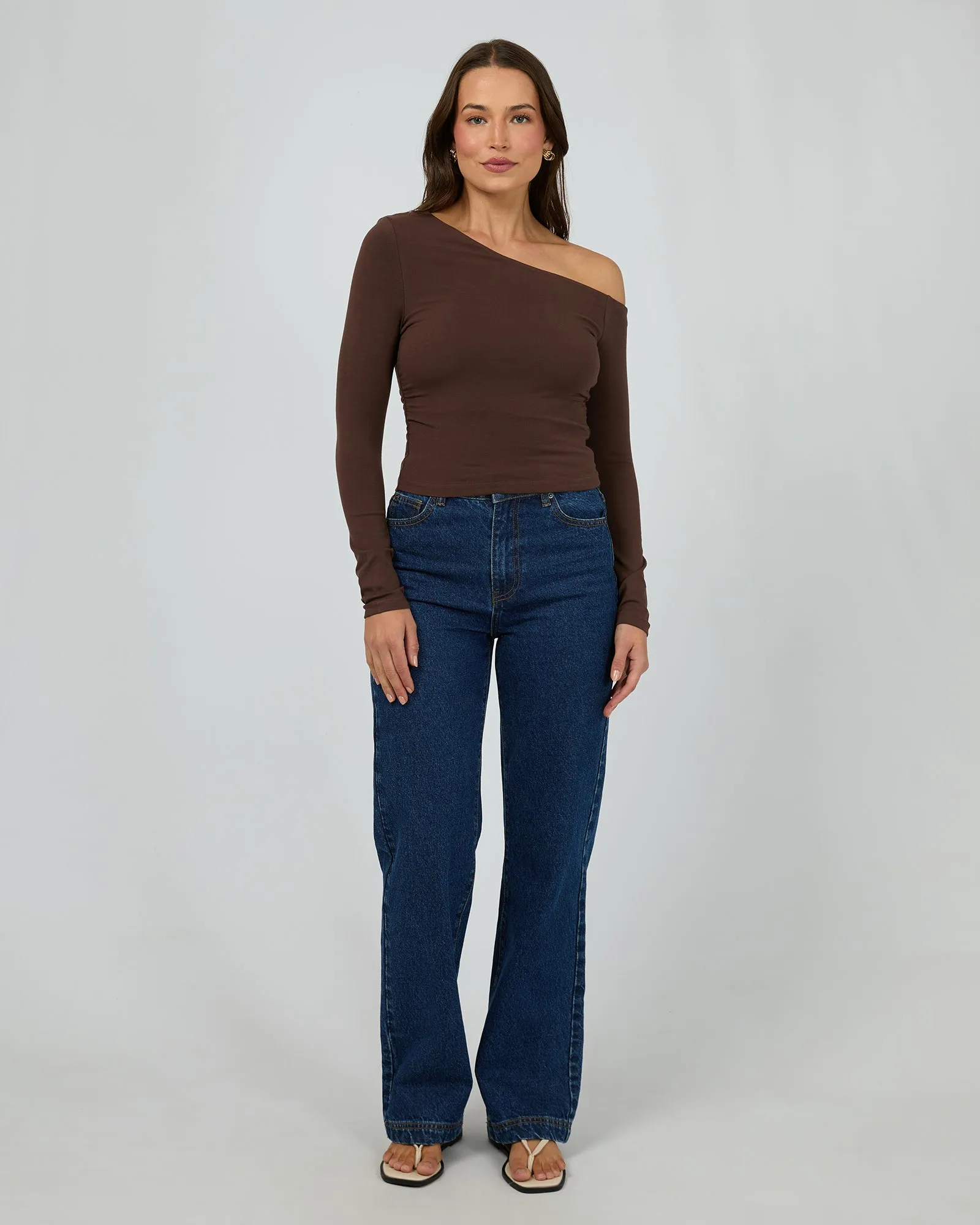 Evie Ruched Long Sleeve Chocolate