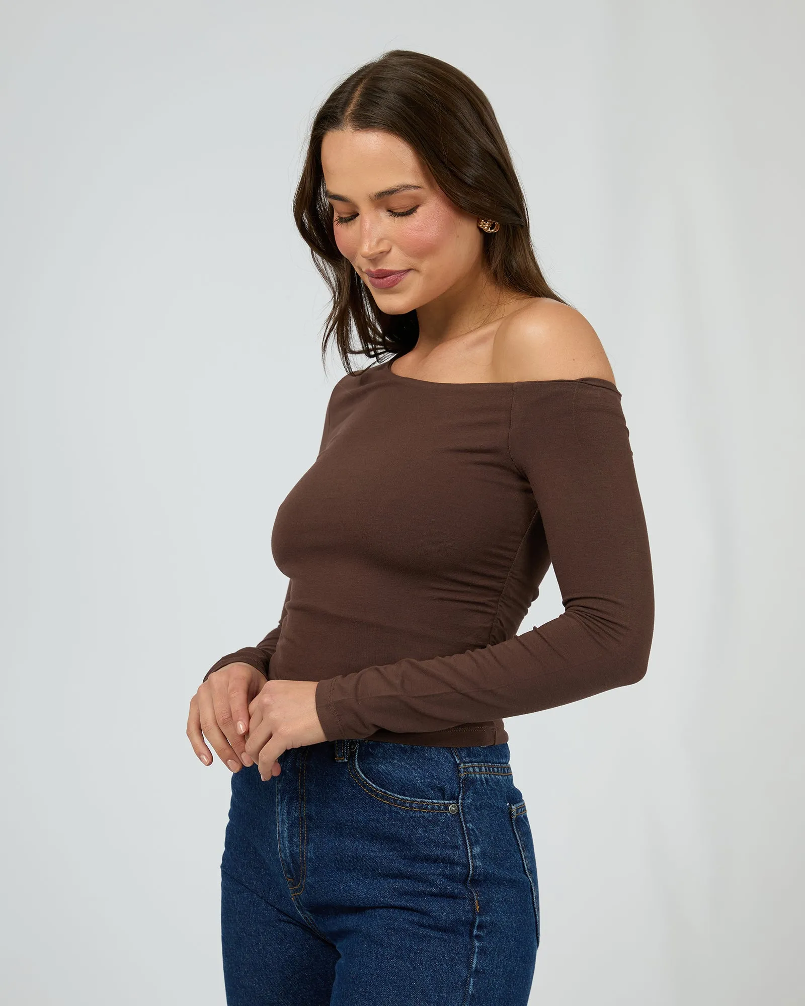 Evie Ruched Long Sleeve Chocolate