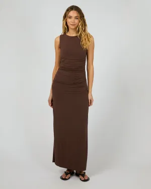 Evie Ruched Maxi Dress Chocolate