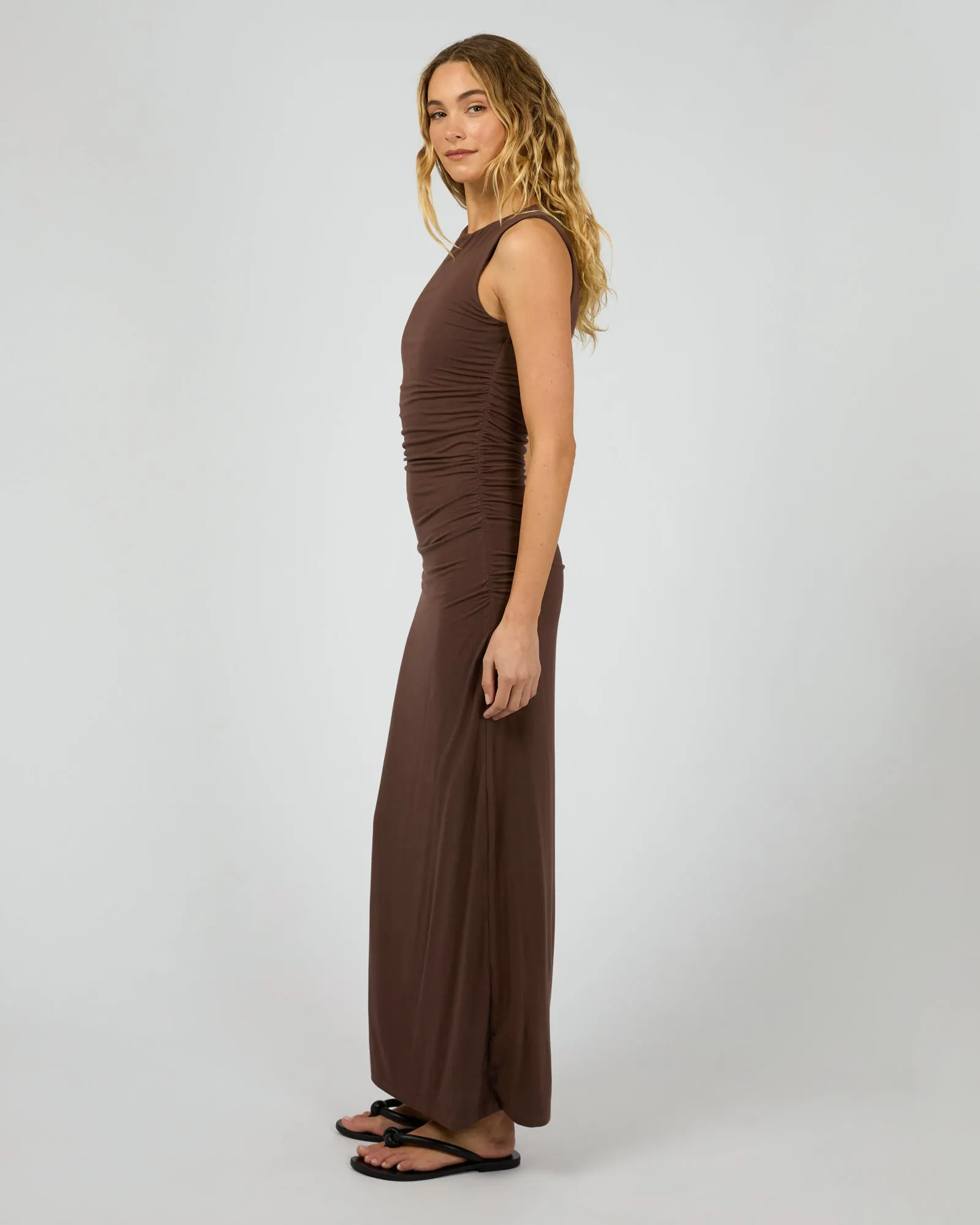 Evie Ruched Maxi Dress Chocolate