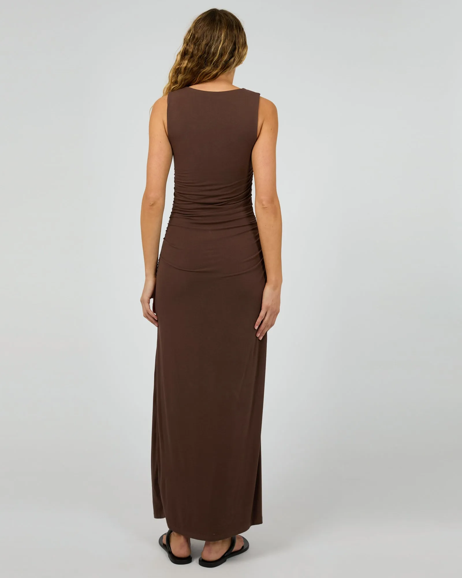 Evie Ruched Maxi Dress Chocolate