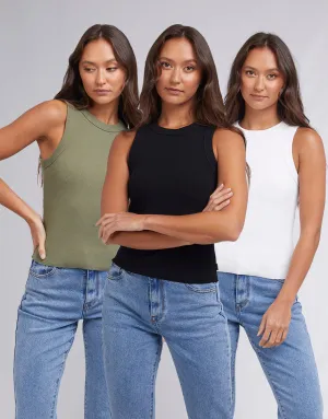 Greta Tank 3 Pk White/Black/Khaki