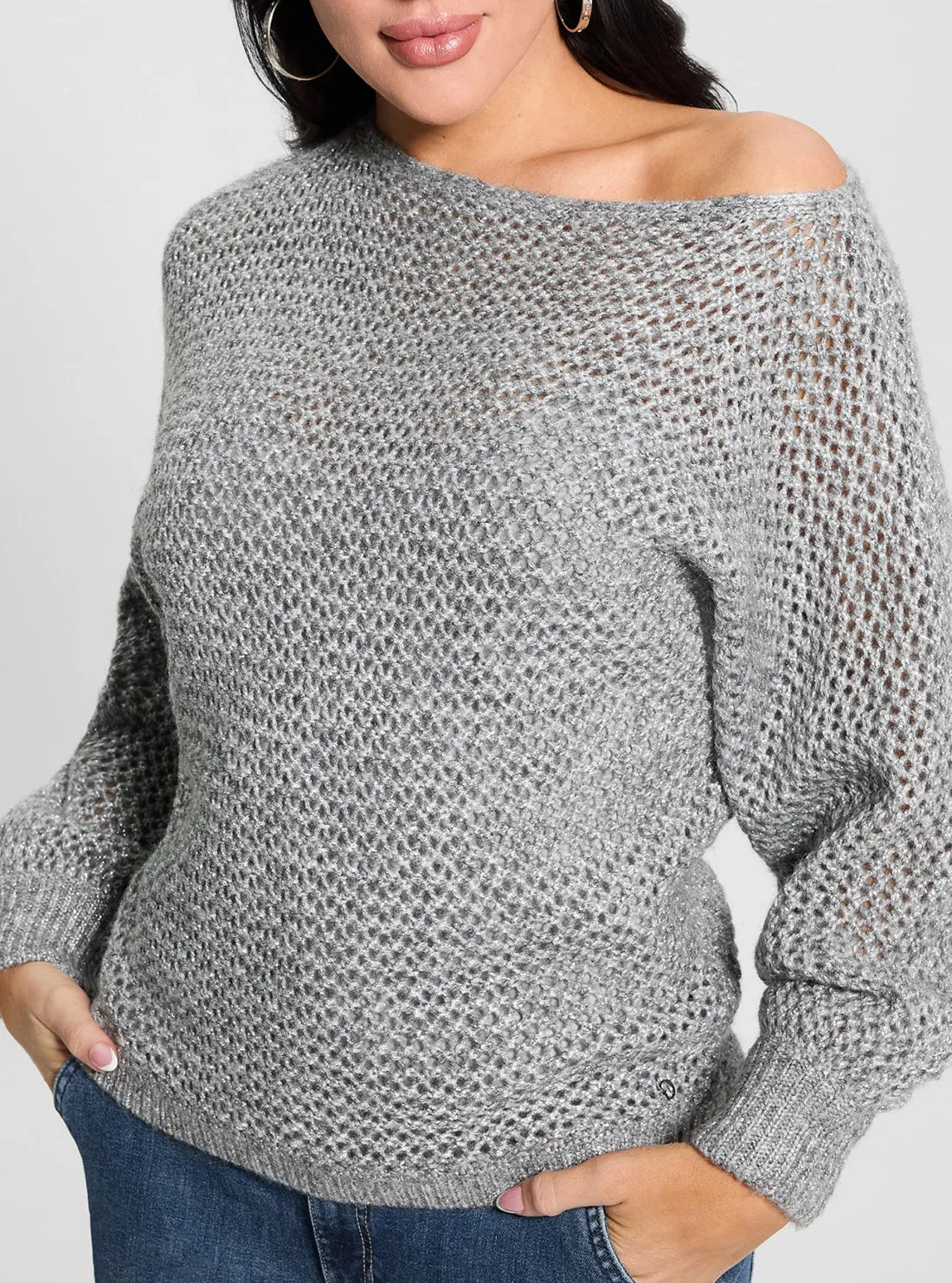 Grey Off Shoulder Knit Top Guess