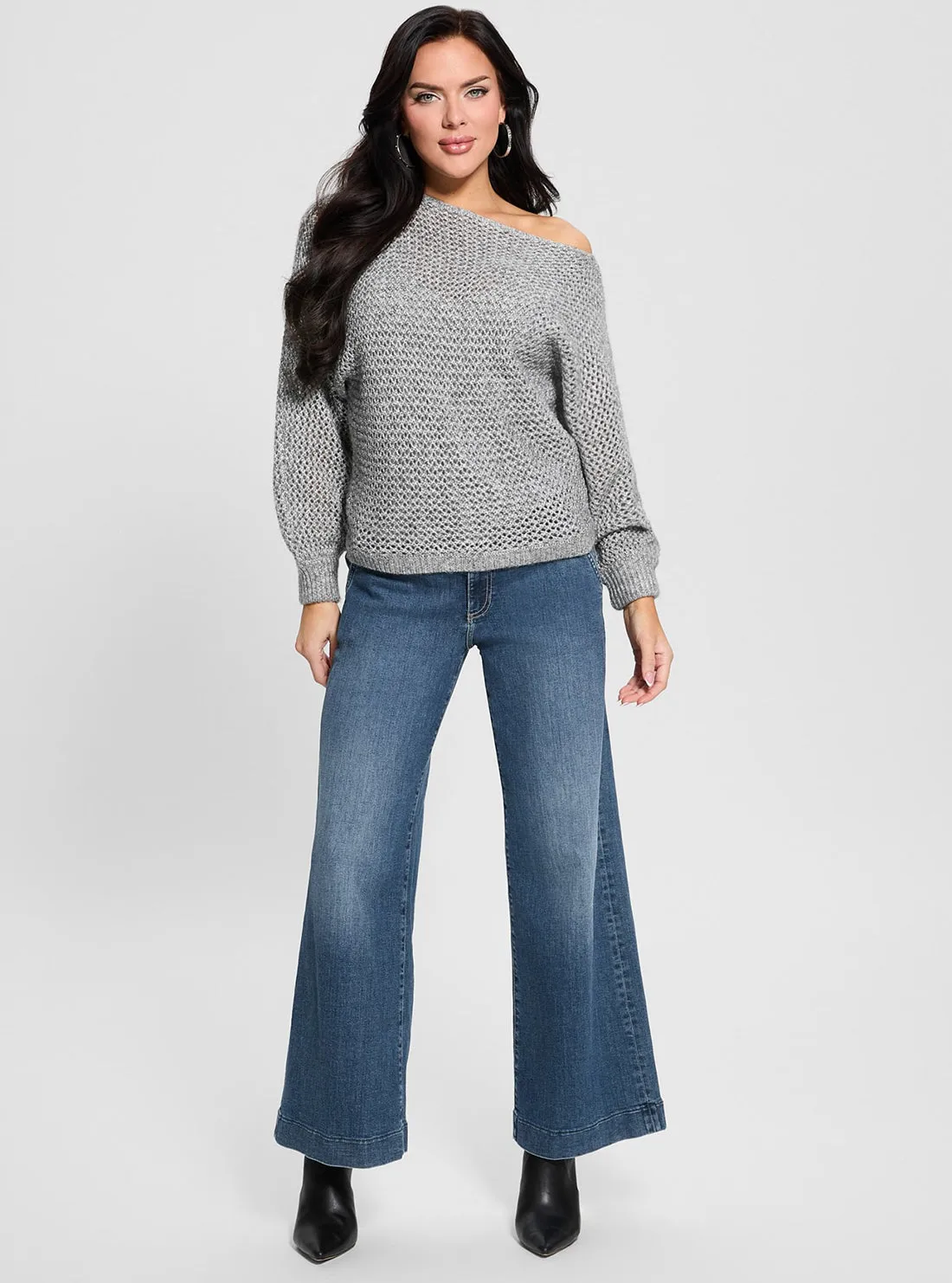 Grey Off Shoulder Knit Top Guess
