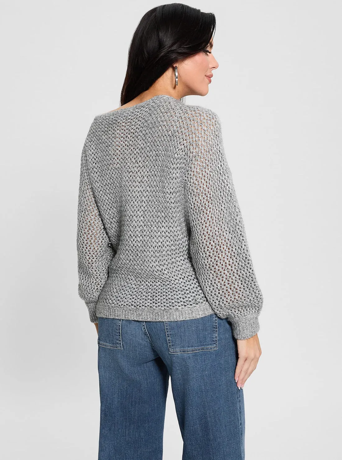 Grey Off Shoulder Knit Top Guess
