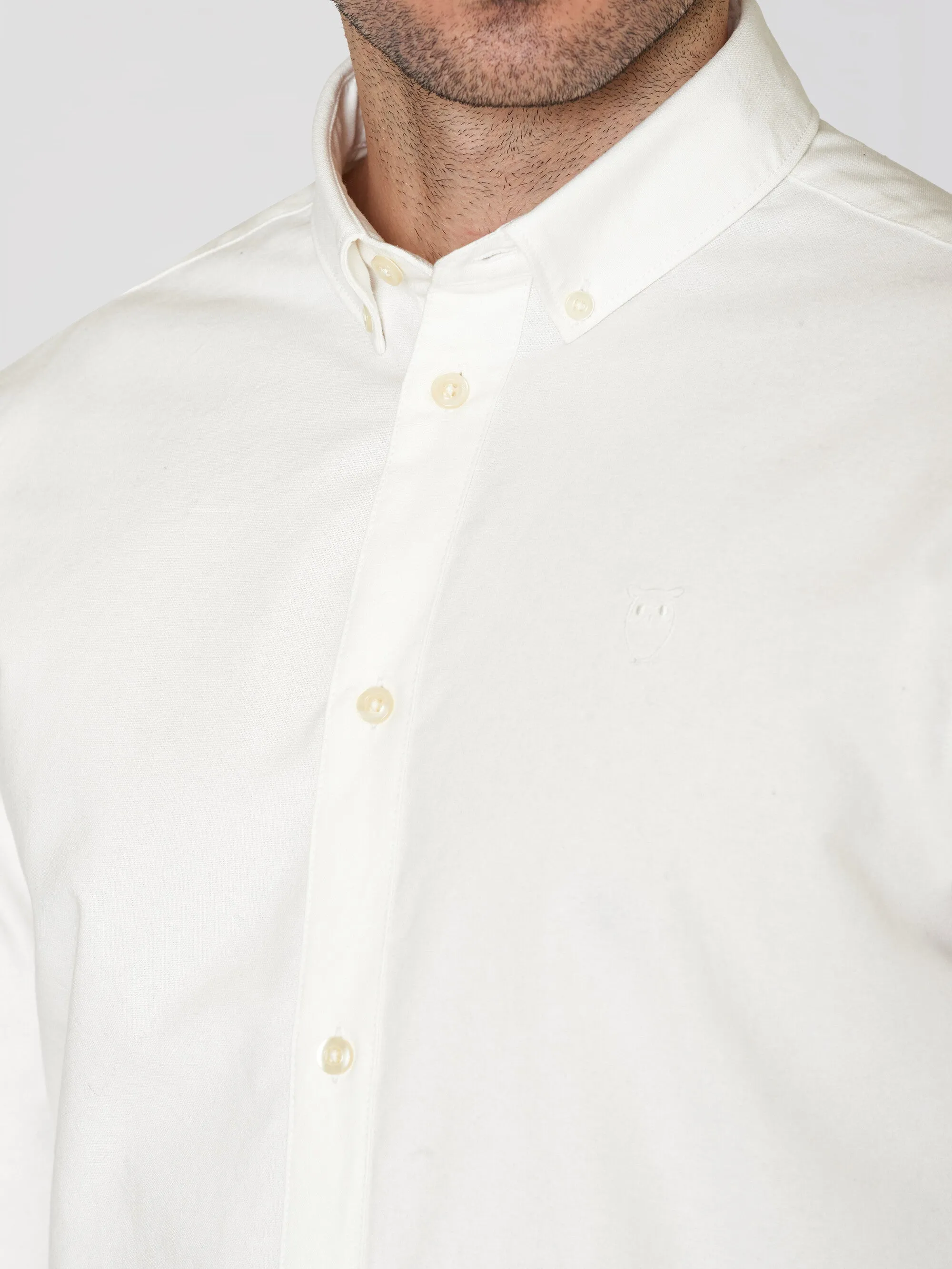 Harald Small Owl Oxford Regular Fit Shirt - GOTS/Vegan - Bright White Knowledge Cotton