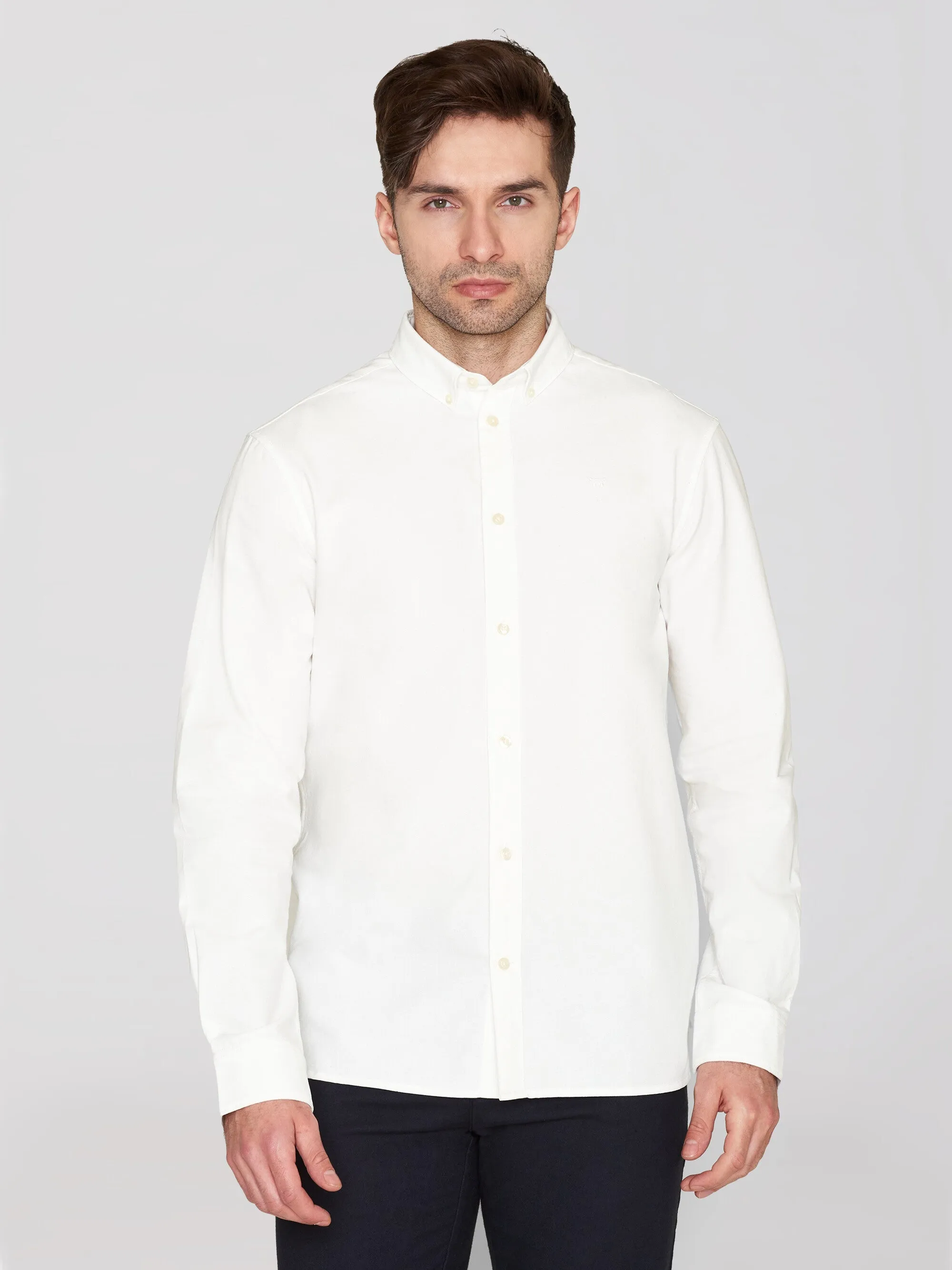 Harald Small Owl Oxford Regular Fit Shirt - GOTS/Vegan - Bright White Knowledge Cotton