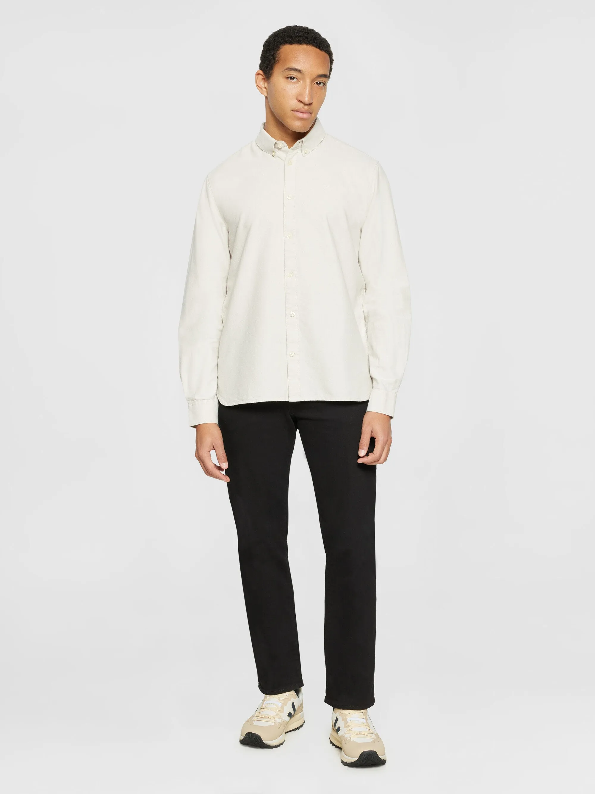 Harald Small Owl Oxford Regular Fit Shirt - GOTS/Vegan - Light feather gray Knowledge Cotton