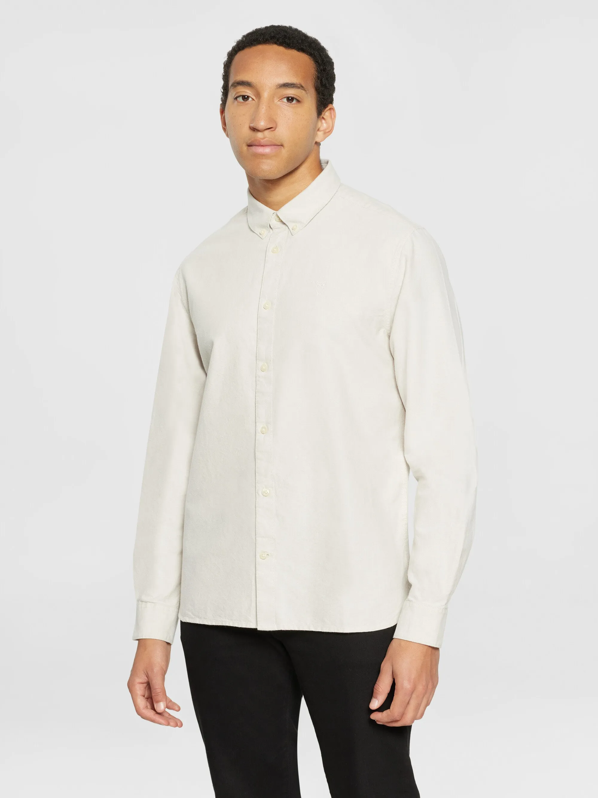 Harald Small Owl Oxford Regular Fit Shirt - GOTS/Vegan - Light feather gray Knowledge Cotton