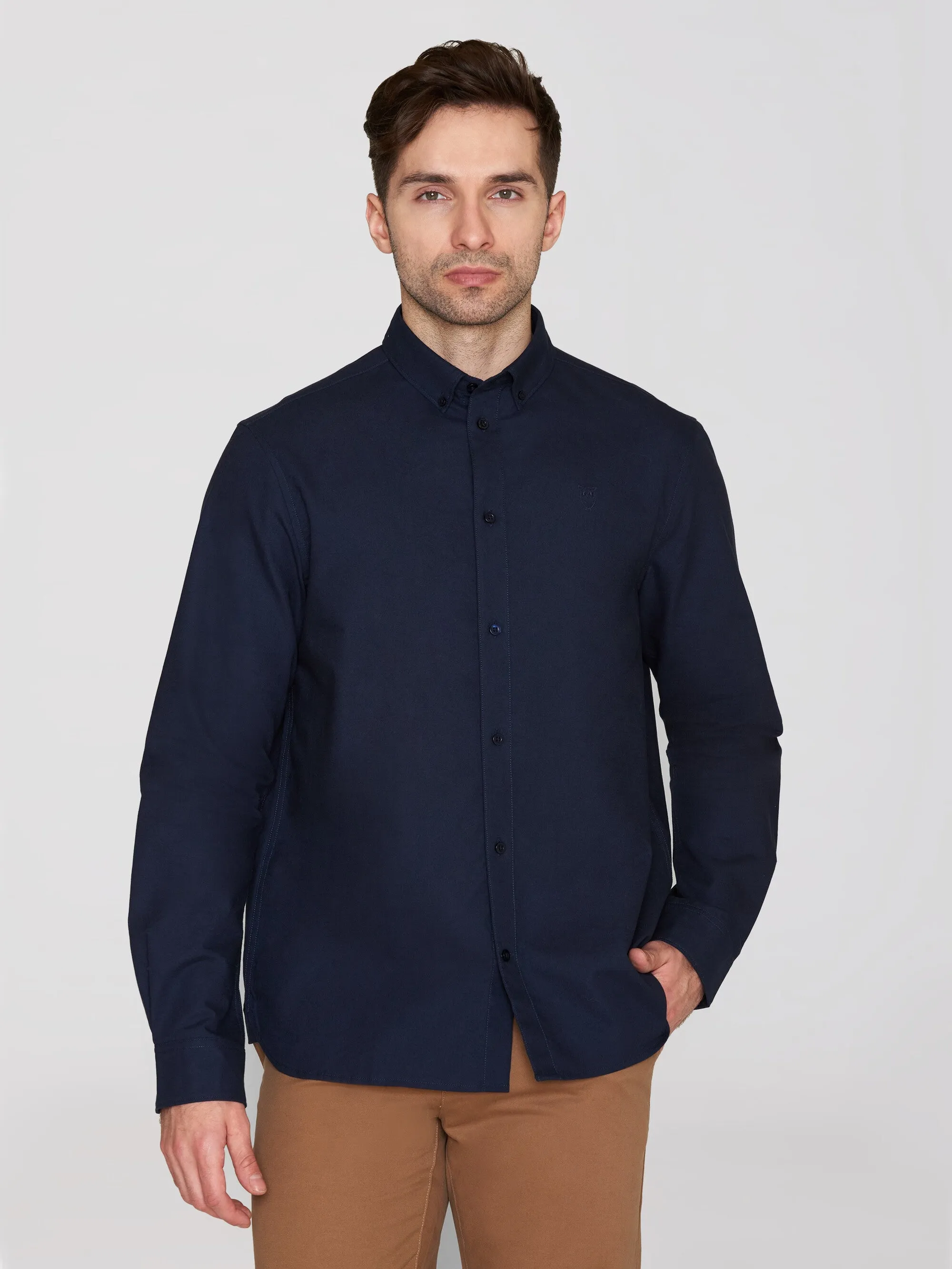 Harald Small Owl Oxford Regular Fit Shirt - GOTS/Vegan - Total Eclipse Knowledge Cotton
