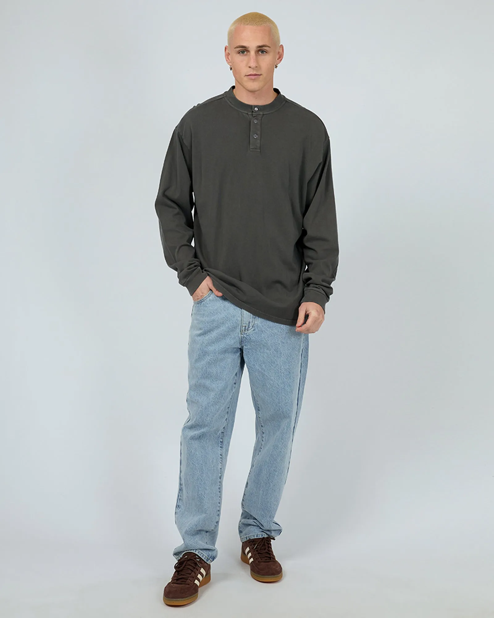 Henley Ls Top Charcoal