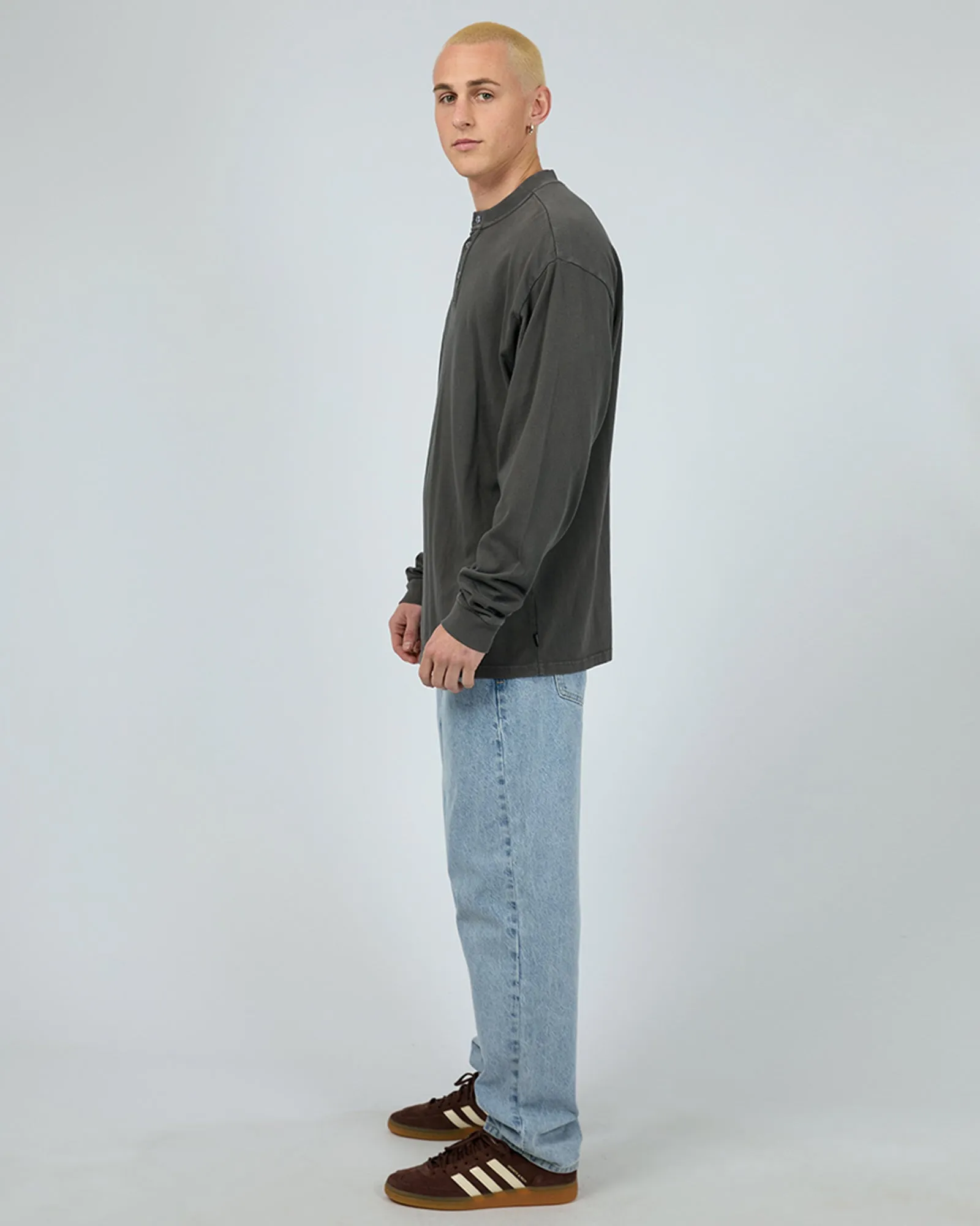 Henley Ls Top Charcoal