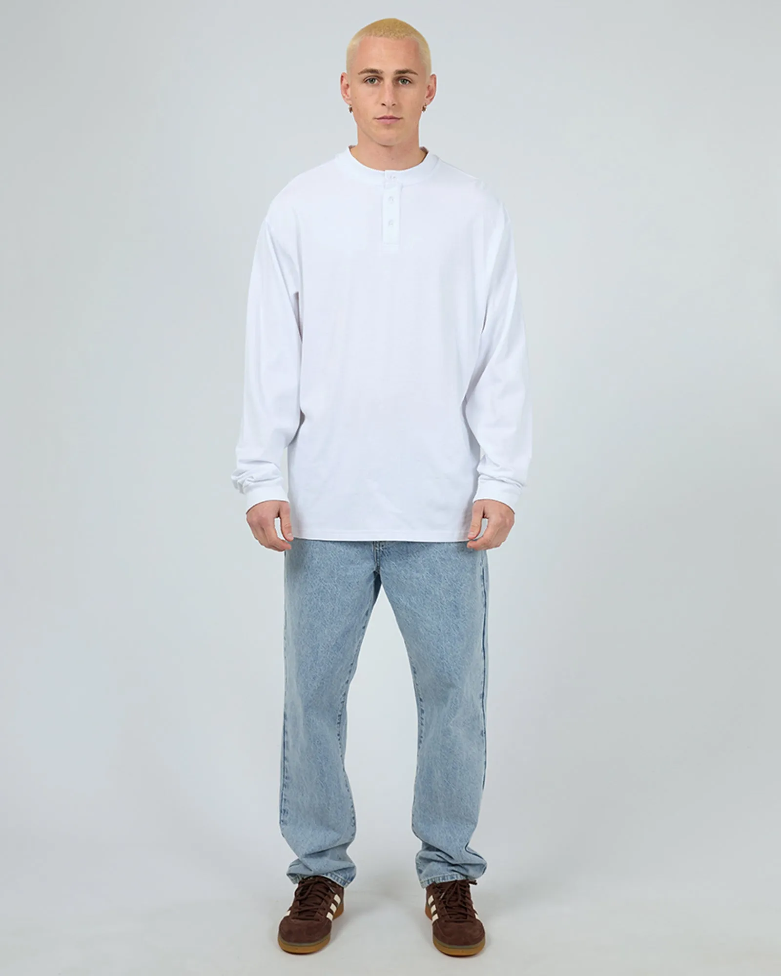 Henley Ls Top White