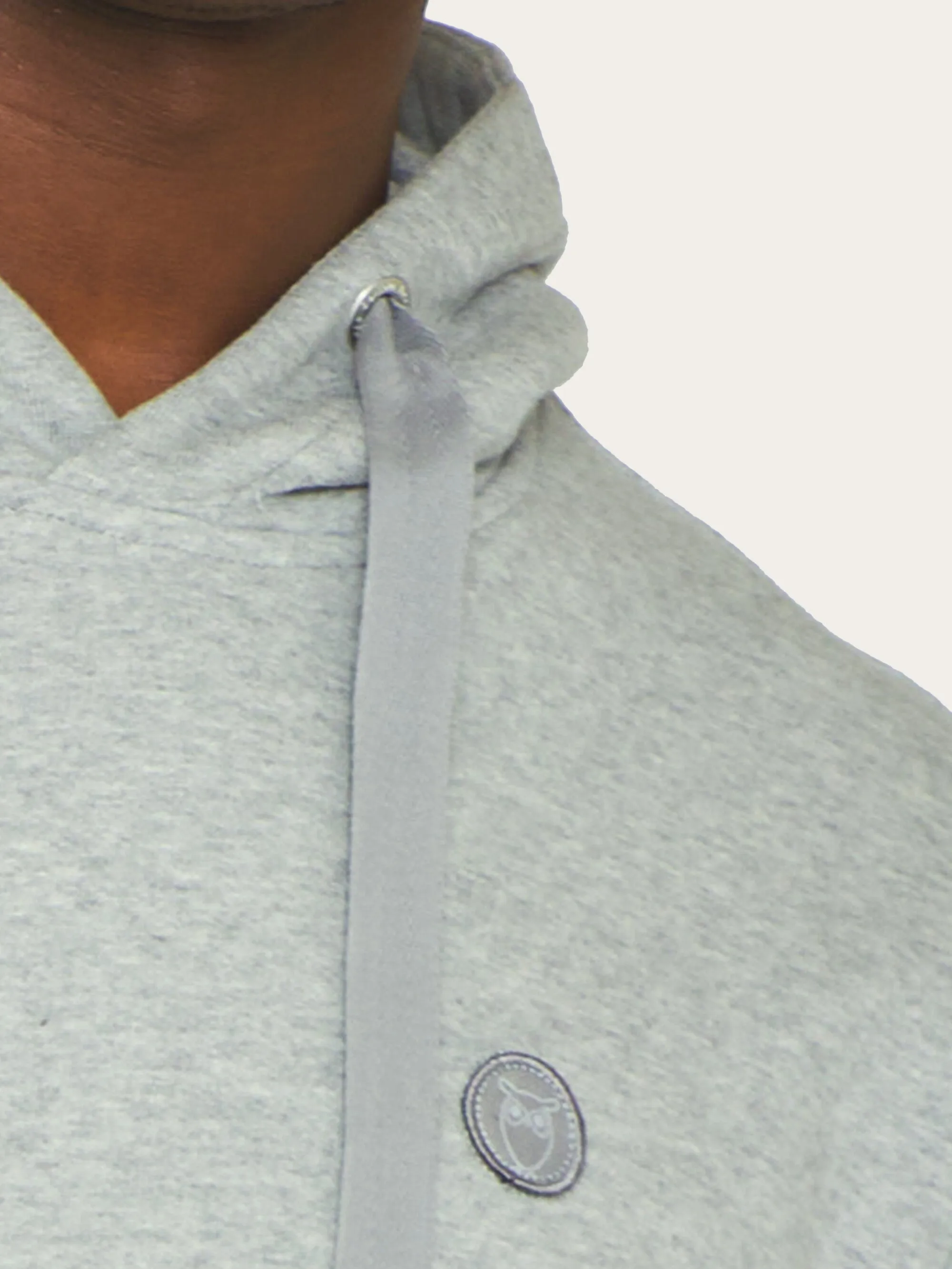 Hood basic badge sweat - Grey Melange Knowledge Cotton