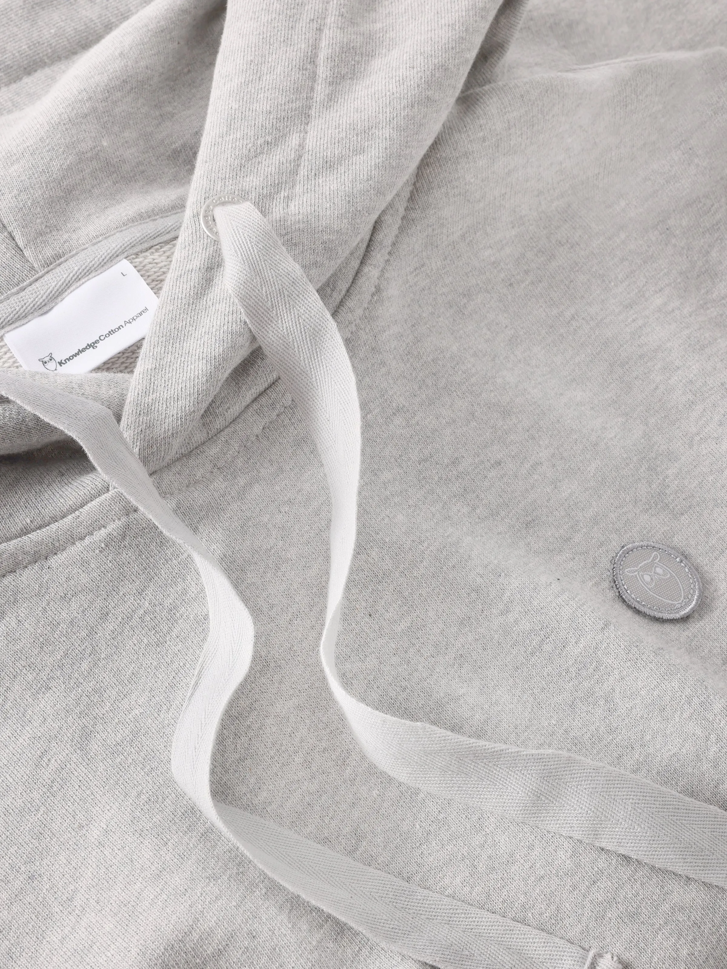 Hood basic badge sweat - Grey Melange Knowledge Cotton
