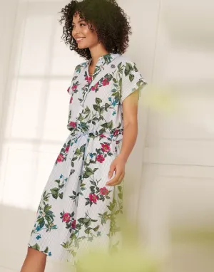 Joules Women's Allison 1/2 Placket Linen Shirt Dress - Blue Botanical Stripe