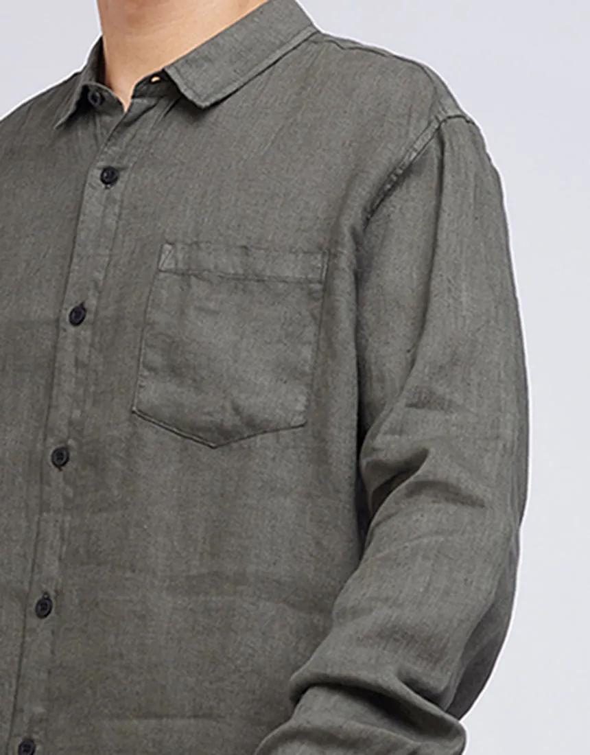 Linen Long Sleeve Shirt Khaki