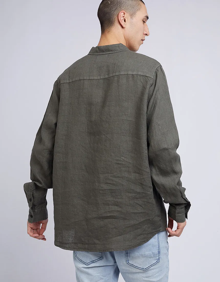 Linen Long Sleeve Shirt Khaki
