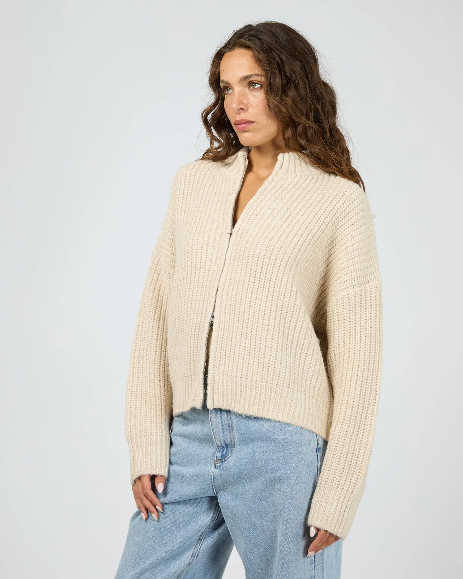 Maple Zip Thru Knit Jumper Natrual