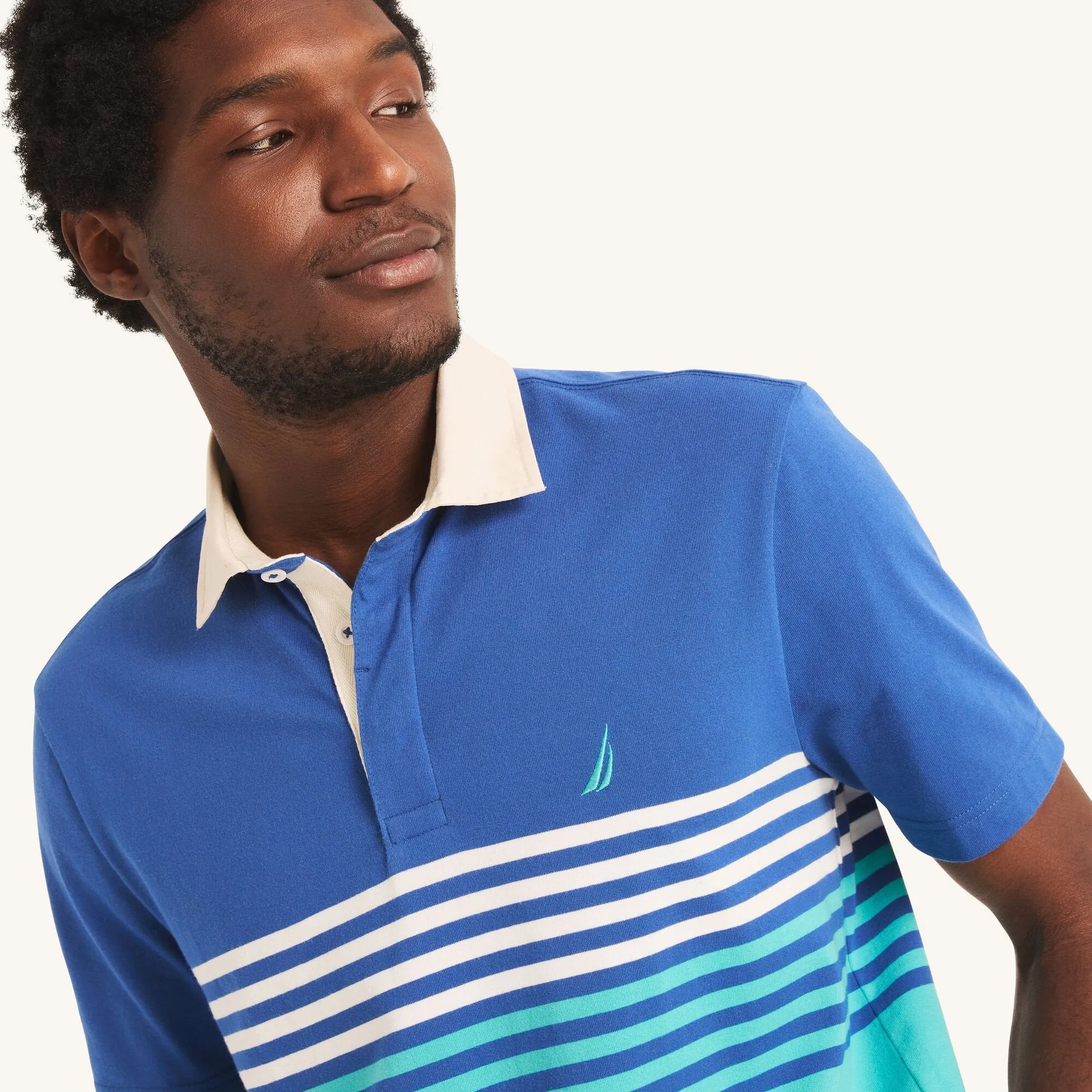 Nautica Mens Sustainably Crafted Classic Fit Chest-Stripe Polo
