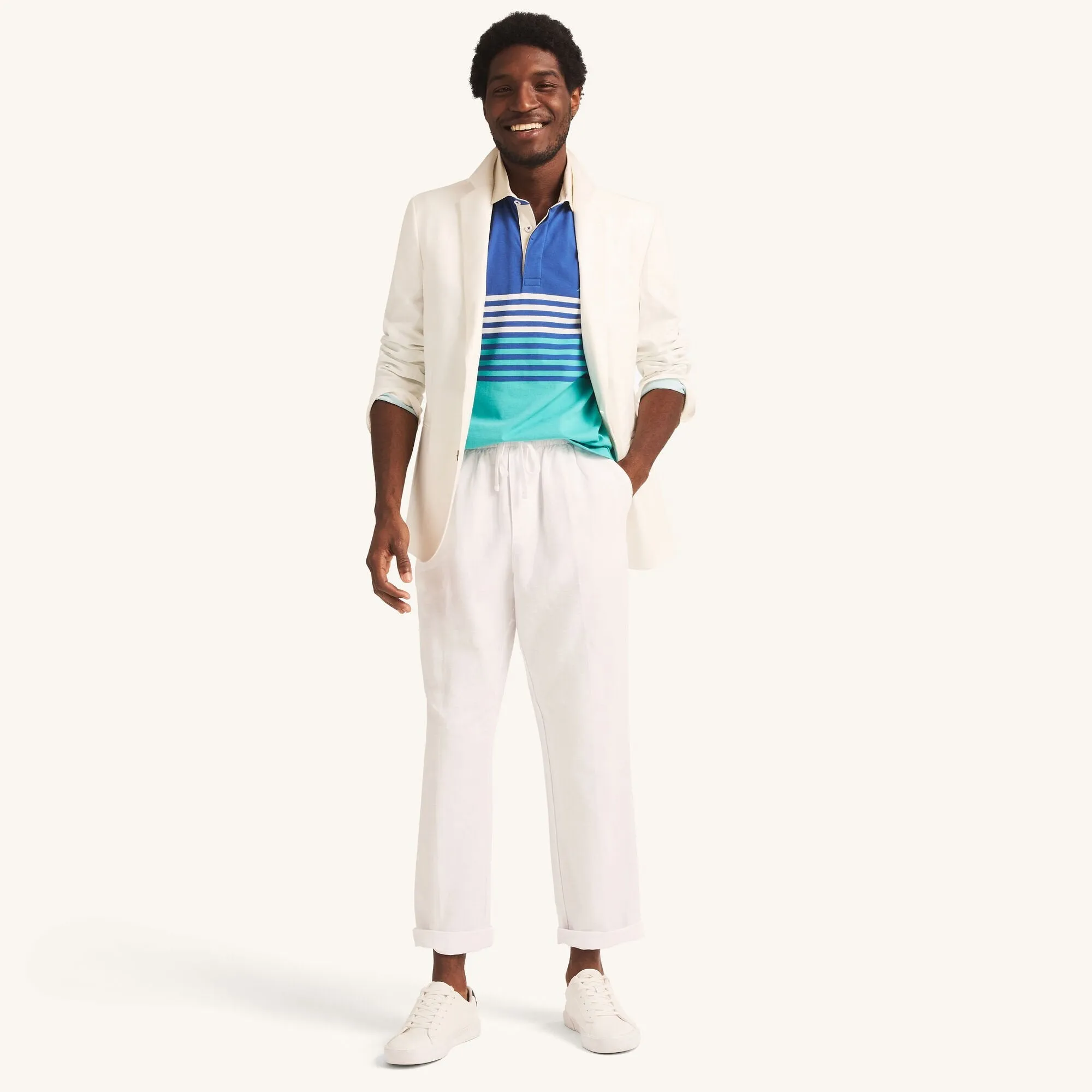 Nautica Mens Sustainably Crafted Classic Fit Chest-Stripe Polo