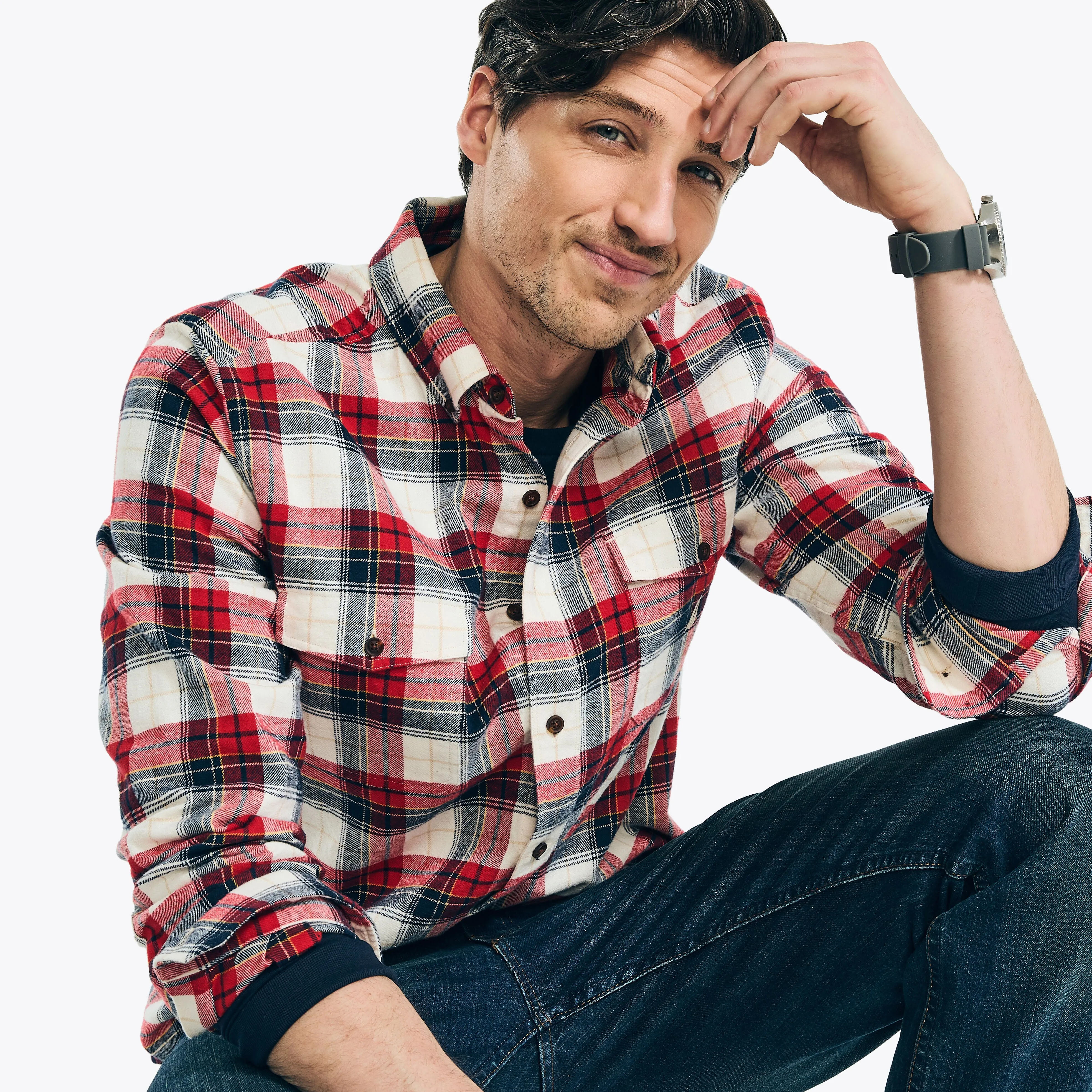 Nautica Mens Sustainably Crafted Plaid Flannel Shirt