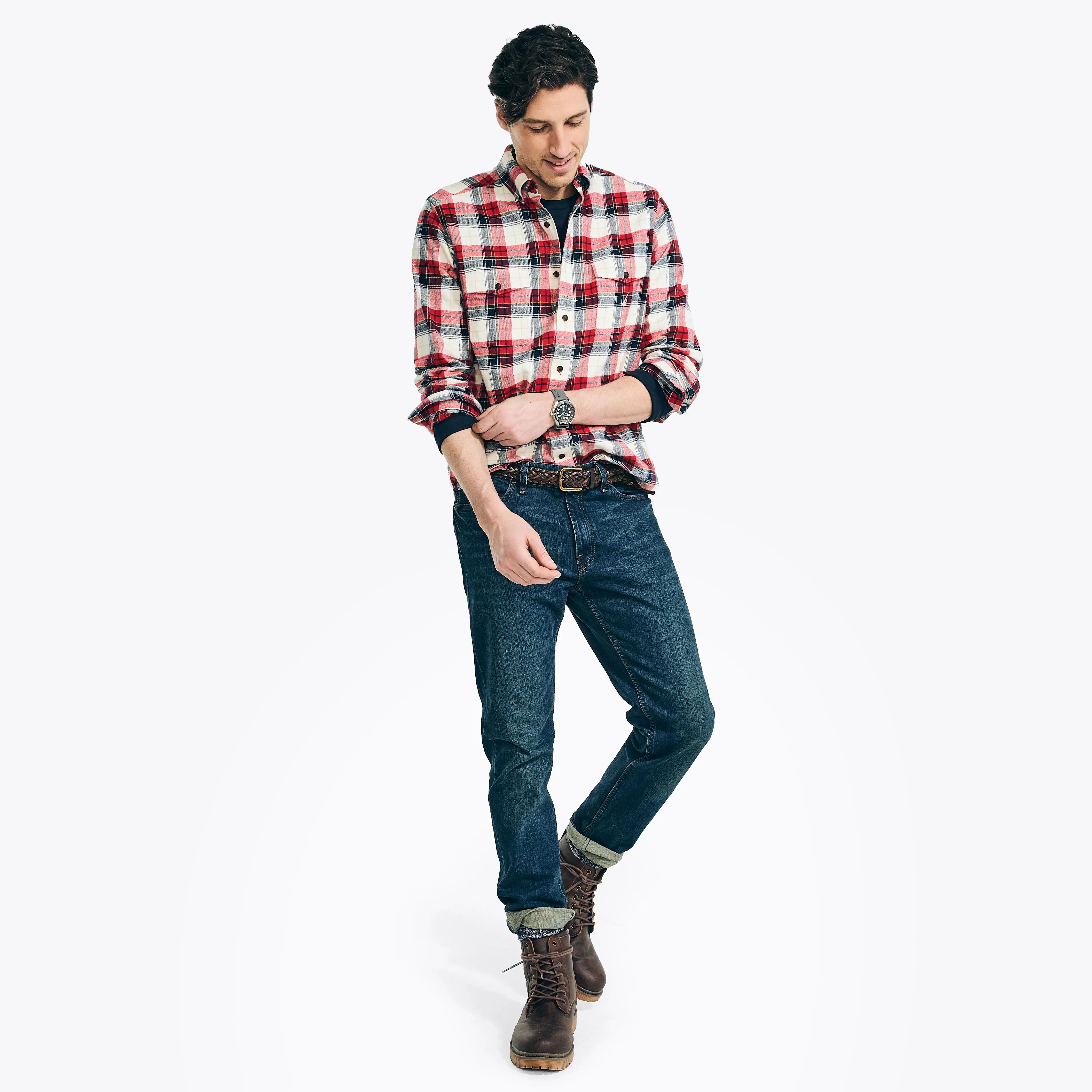 Nautica Mens Sustainably Crafted Plaid Flannel Shirt