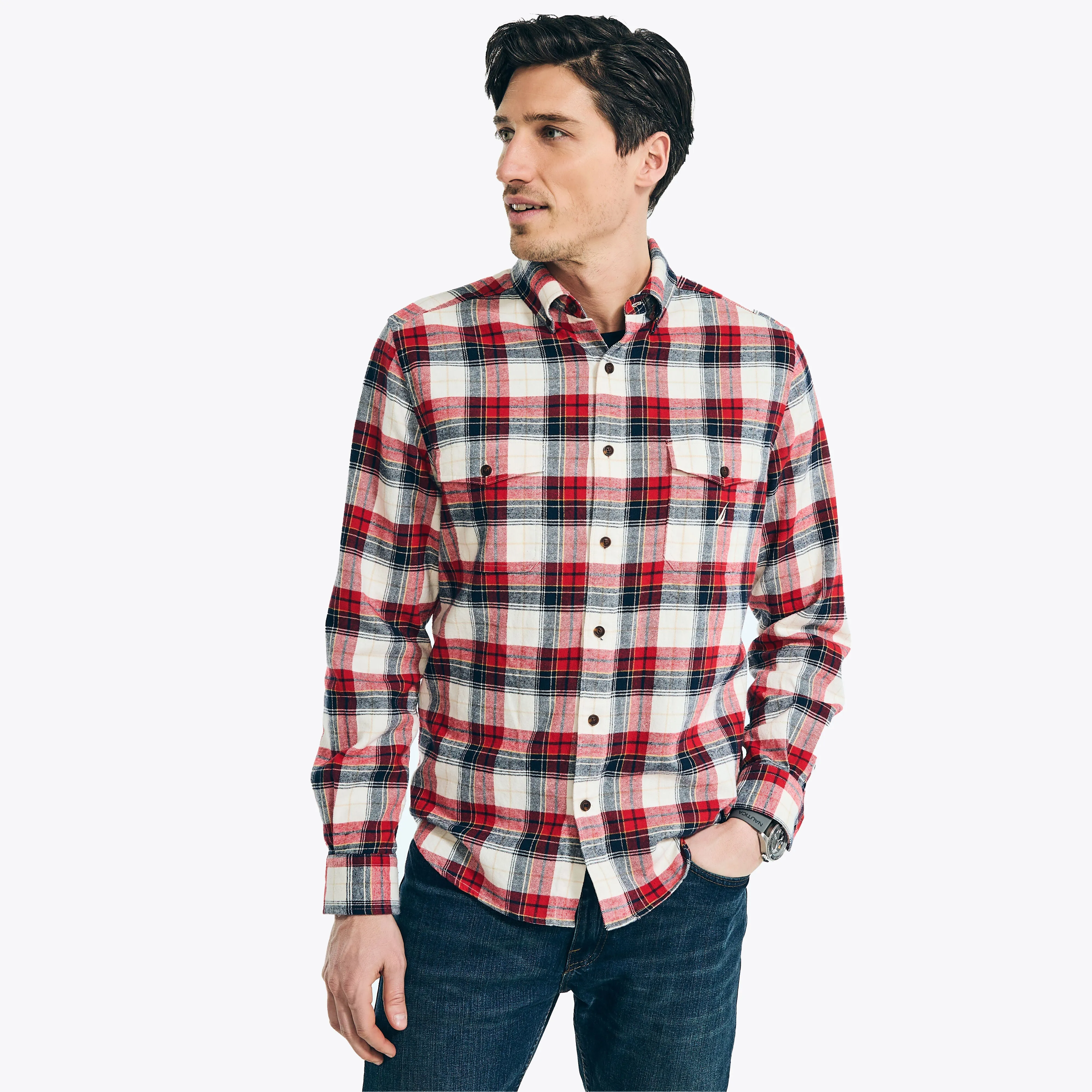Nautica Mens Sustainably Crafted Plaid Flannel Shirt