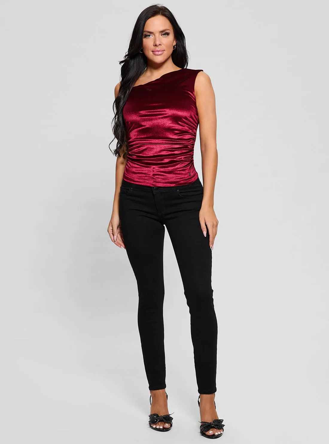 Red Janet Asymmetric Neck Top Guess