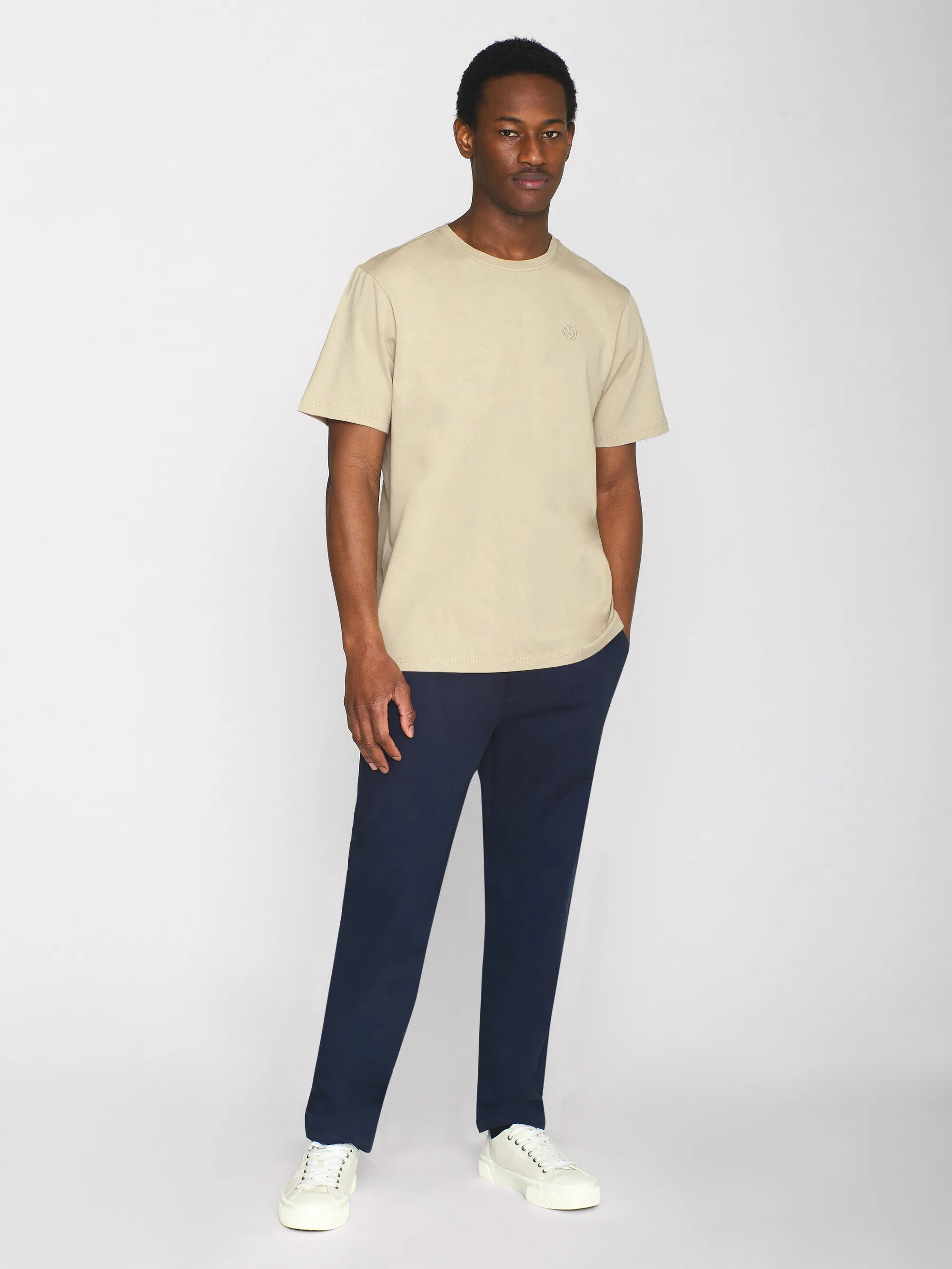 Regular fit Badge t-shirt - Safari melange Knowledge Cotton