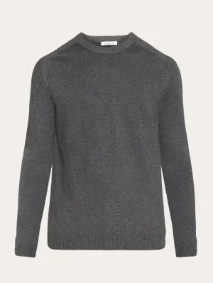 Regular merino knit crew neck - RWS - Dark Grey Melange Knowledge Cotton