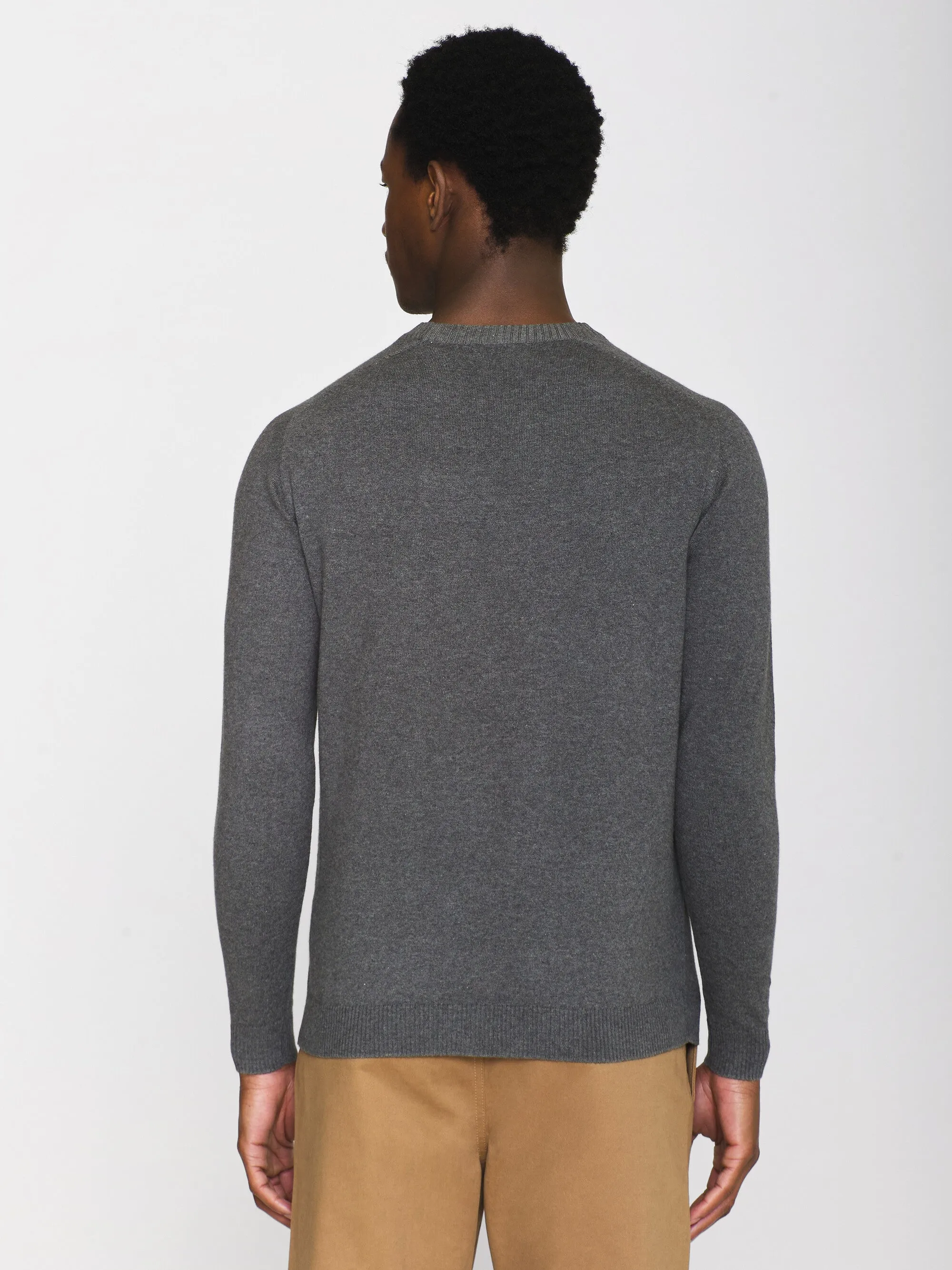 Regular merino knit crew neck - RWS - Dark Grey Melange Knowledge Cotton
