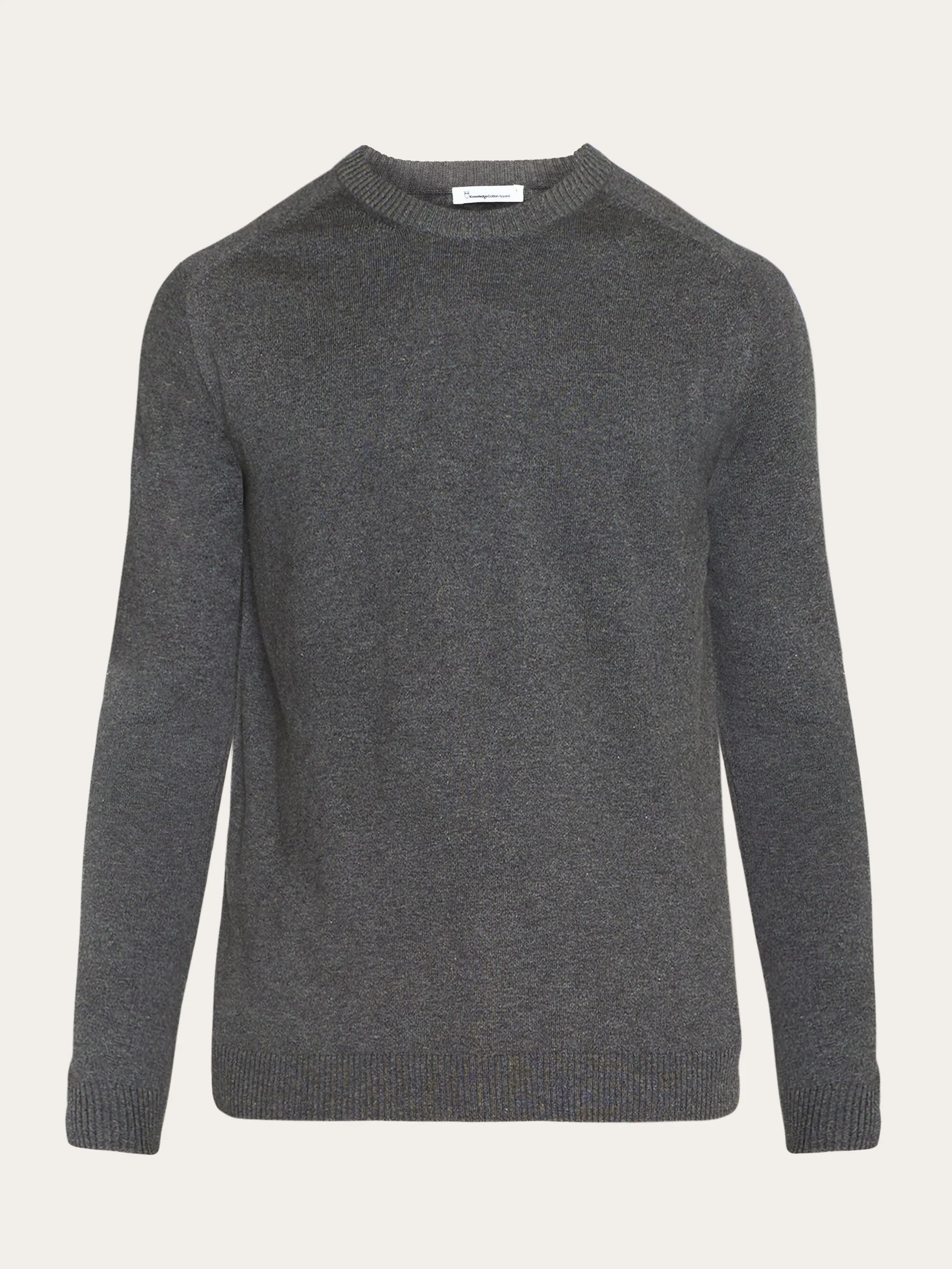 Regular merino knit crew neck - RWS - Dark Grey Melange Knowledge Cotton