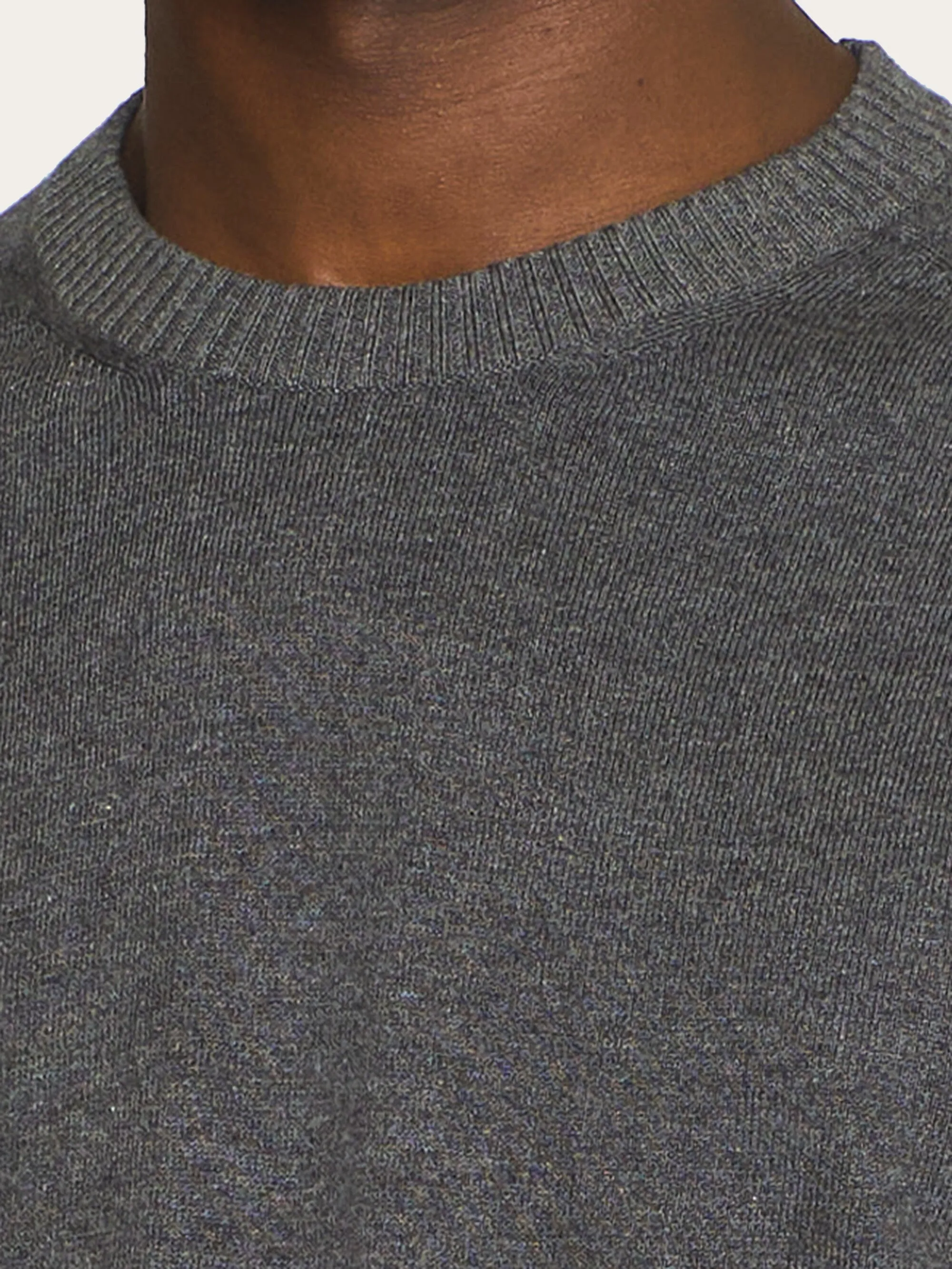 Regular merino knit crew neck - RWS - Dark Grey Melange Knowledge Cotton