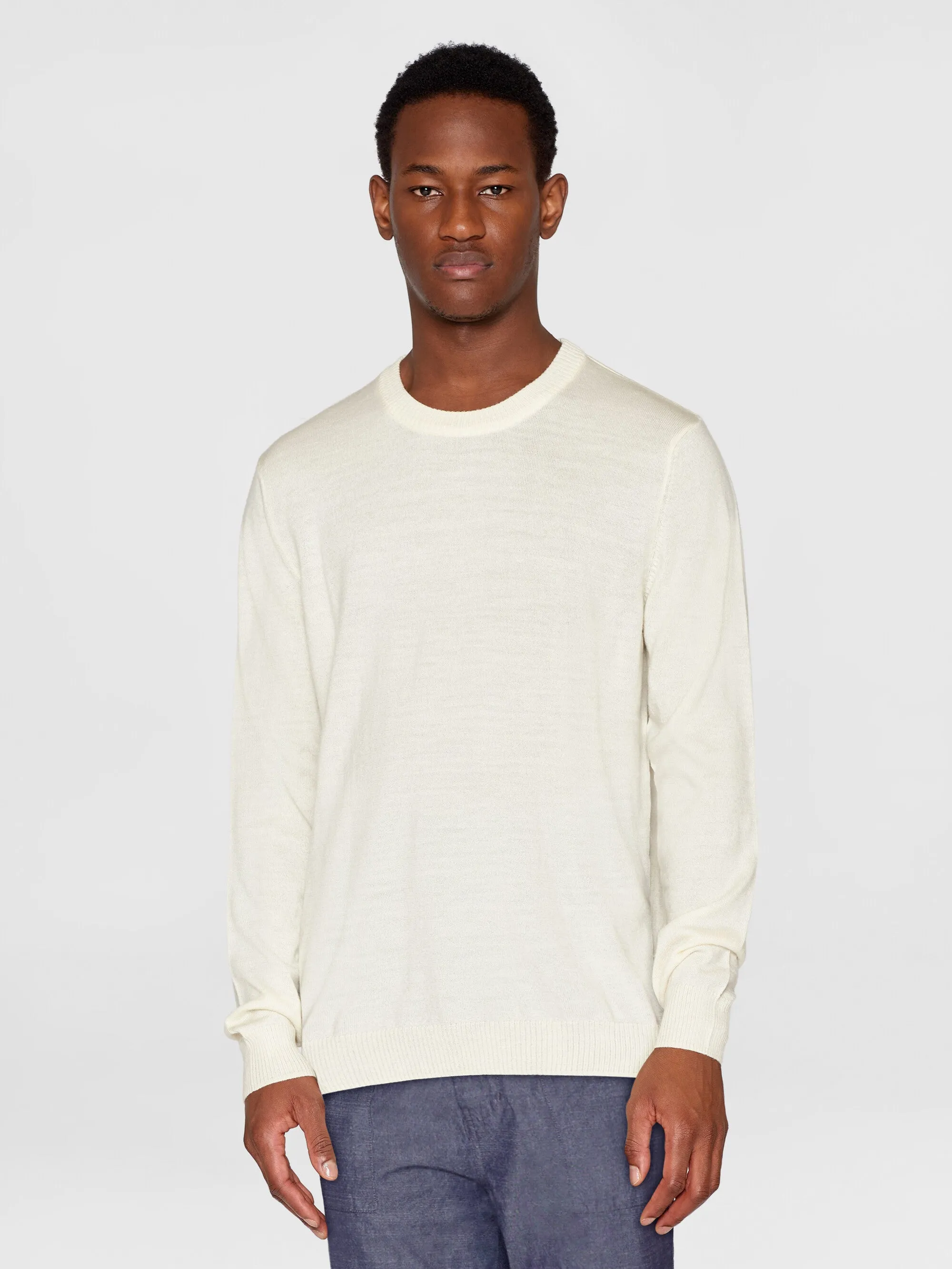 Regular merino knit crew neck - RWS - Egret Knowledge Cotton